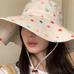 Dospita Big Brim Dot Fisherman Hat Women New Summer Beach Sun Hat Beach Temperament Lady Sun Hat