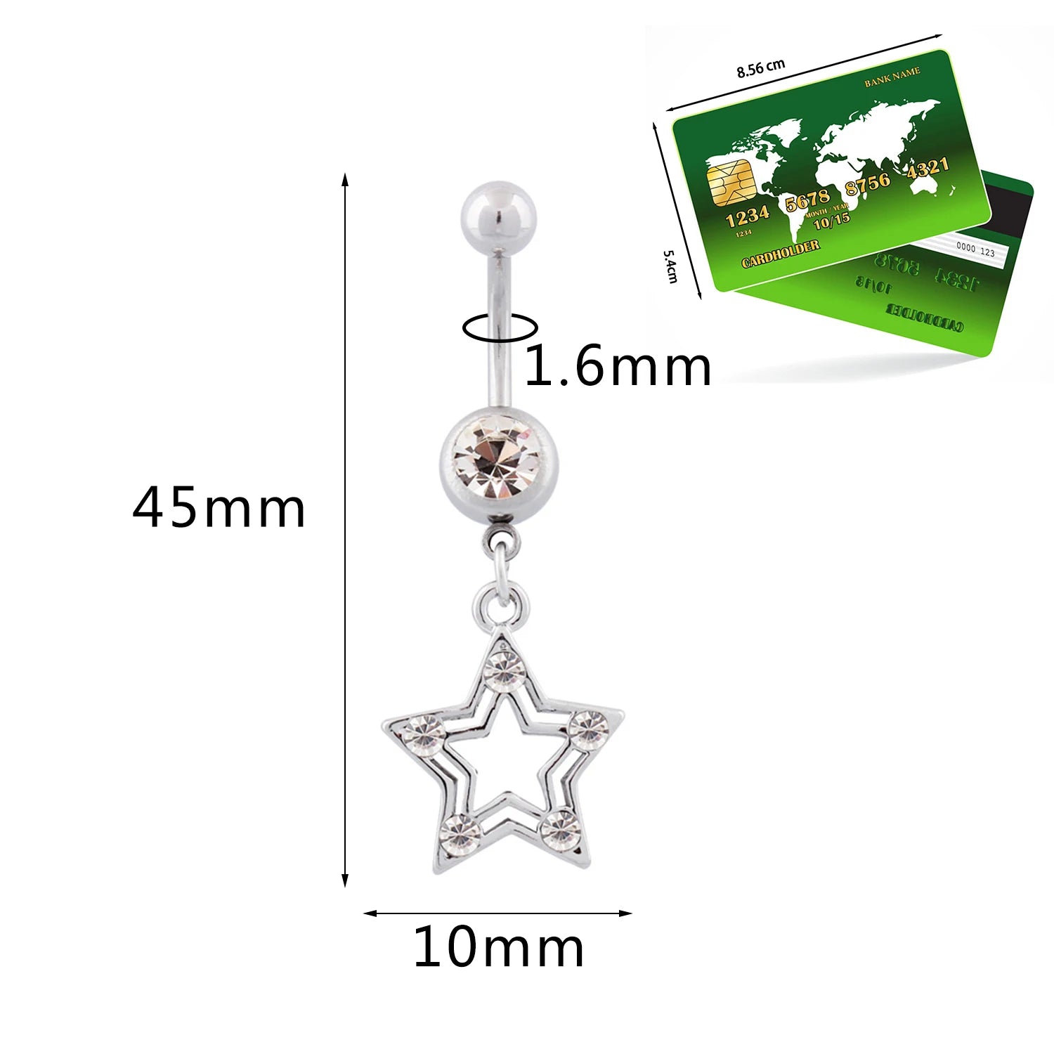 Dospita 1PCS Stainless Steel Silver Color Star Belly Button Rings Navel Ring Zircon Drop Dangle Body Belly Piercing Jewelry Sexy