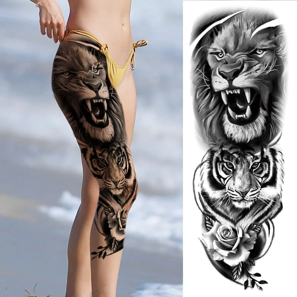 Dospita  -  Black Forest Wolf Temporary Tattoos Sleeve For Men Women Fake Soldier Compass Eye Tattoo Sticker Full Arm Washable Tatoos Sets