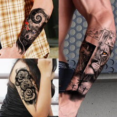 Dospita  -  68 Sheets Large Sleeve Temporary Tattoos For Men Women Forearm Fake Tattoo Sticker Black Tiger Lion Owl Skull Tatoos Tribal Wolf