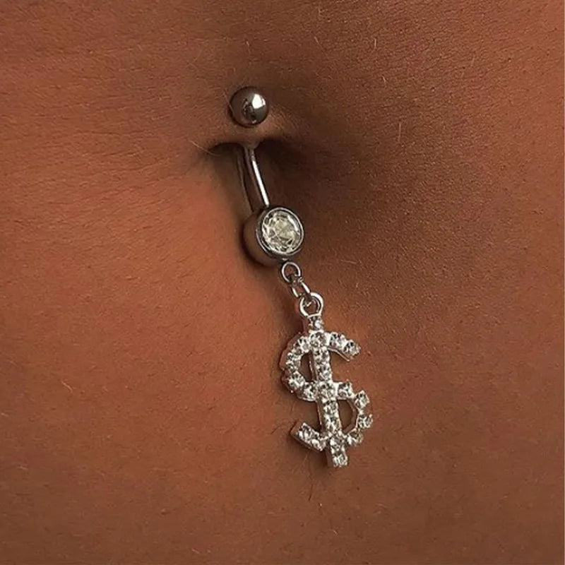 Dospita  -  Surgical Steel Dollar Belly Button Crystal Piercing Navel Punk Style Navel Piercing Earring Belly Ring Sexy Body Jewelry Ombligo