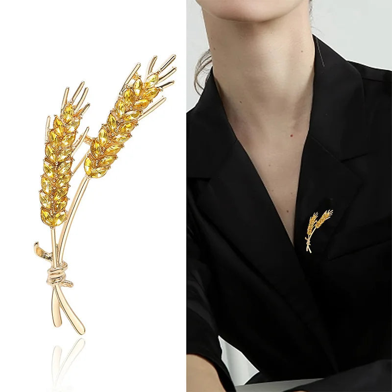 Dospita Women Brooches Korean Fashion 3 Colors Rhinestone Ear of Wheat Lapel Pins Luxury Jewelry Accessories For Clothing