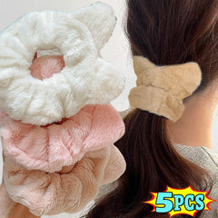 Dospita  -  Winter Warm Soft Hair Scrunchies for Women Girls Cute Plush Elastic Hair Band Rabbit Ears Rubber Band Hair Loop Accessories