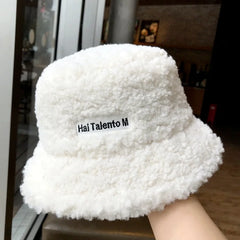 Dospita Lamb Wool Bucket Hat for Women Solid Color Harajuku Teddy Fishing Fisherman Hat Autumn Winter Bob Outdoor Warm Panama Cap