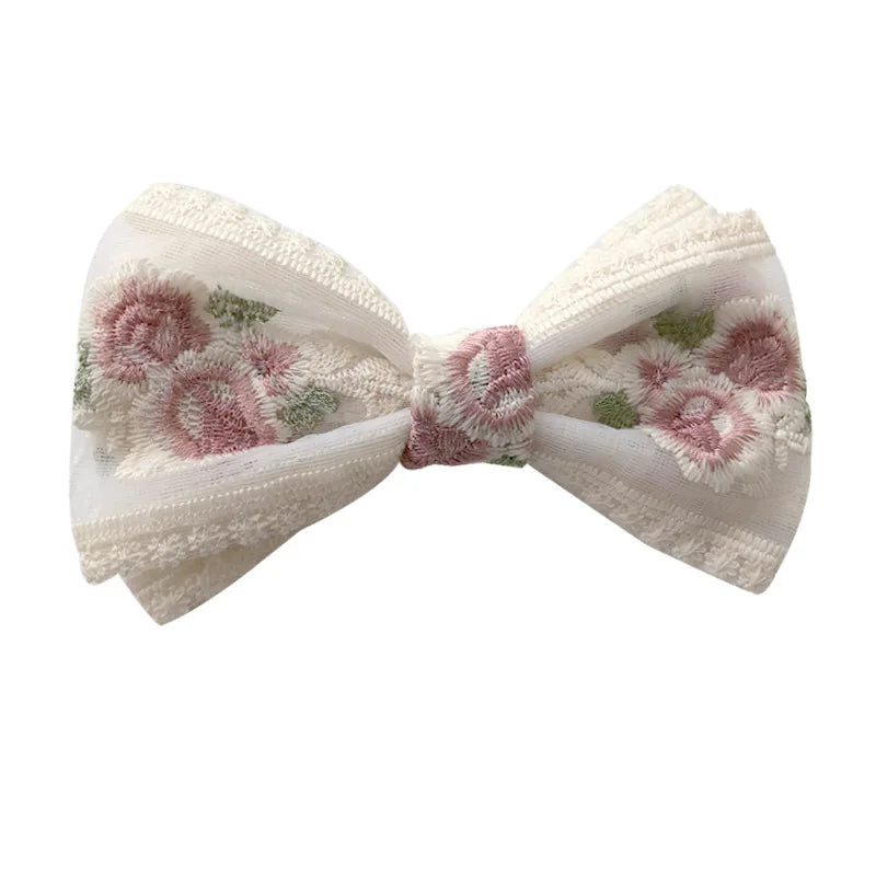 Dospita Embroidery Hair Bows Lace Big Bows Hairclip Women Elegant Spring Clip Spring Summer Hair Accessories Women Barrettes