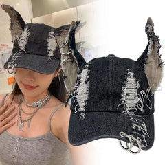 Dospita Punk Dobermann Dog Ears Washed Denim Baseball Cap Unisex Hip Hop Personality Retro Street Hat Halloween Accessories