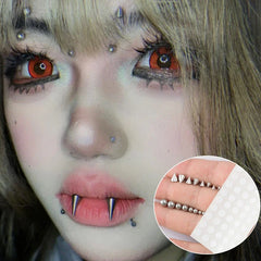 Dospita  -  Vampire Tooth Fake Lip Nails Stickers Eyebrow Ear Stud Non Piercing Earring Studs Teens Hip Hop Fake Nose Ring Body Jewelry Set