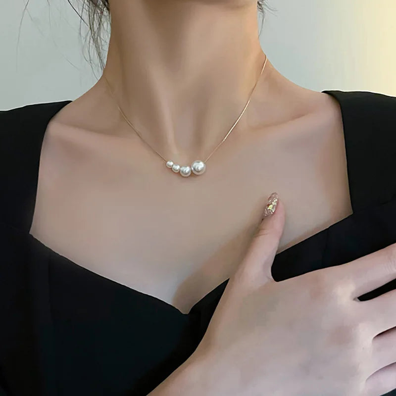 Dospita New Fashion Four Pearl Choker Necklaces Girl Summer Luxury Baroque Pearl Pendant Clavicle Chain For Women Jewelry Gift