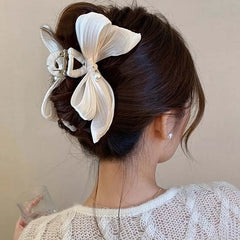 Dospita French Elegance Bow Hair Clip for Women Simple Pearl Hair Claw Clips Large Size Hairpin Korean Autumn Winter Hair Accessories