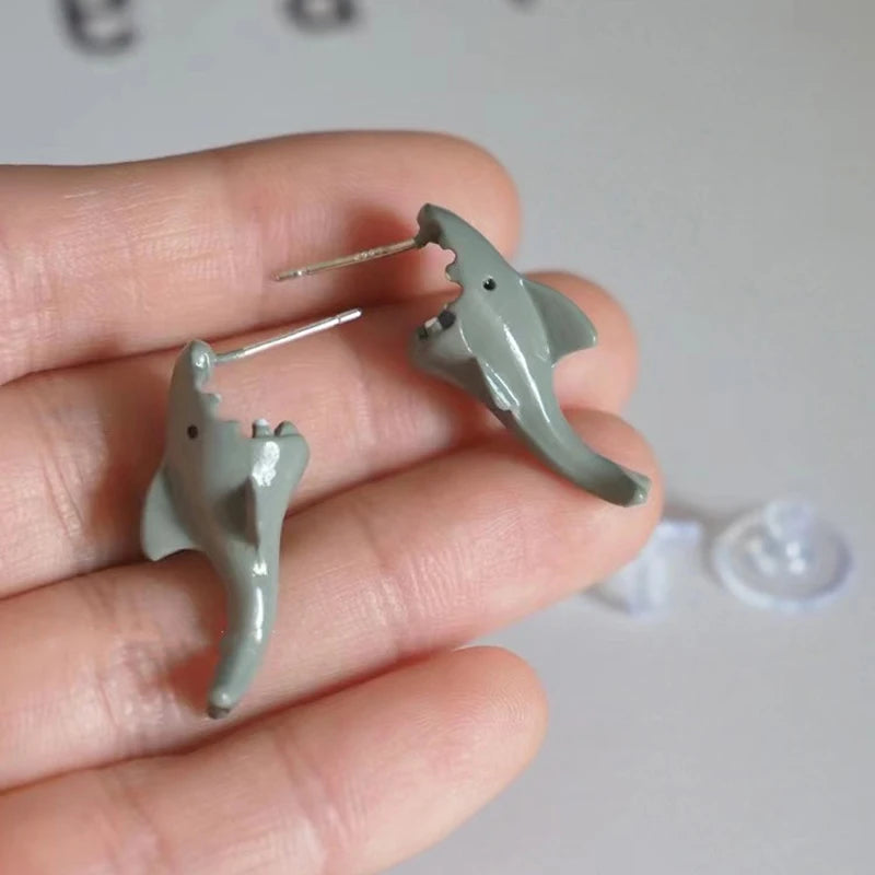 Dospita Cartoon Cute Ghost Shark Stud Earrings for Women Girls Creative Design Ear Biting Animal Funny Earings Piercing Fashion Jewelry