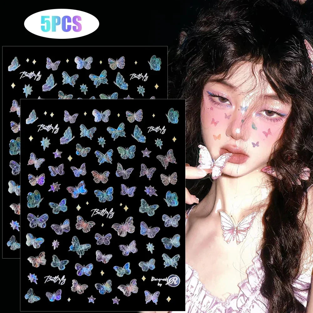 Dospita  -  5PCS Fairy Butterfly Wings Shiny Tattoo Sticker Waterproof Eyes Face Body Art Fake Tattoos for Women Makeup Dance Music Festival