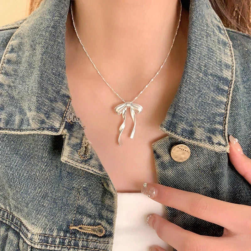 Dospita  -  Exquisite Clavicle Chain Elegant Scrub Bow Pendant Necklace For Women Girls Temperament Collar Chain Korean Student