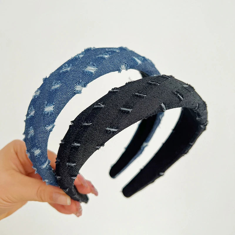 Dospita Solid Wide Denim Headband For Women Retro Hair Bands Hoop Simple Hair Band Hair Accessories New Headwear