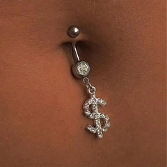 Dospita  -  Surgical Steel Dollar Belly Button Crystal Piercing Navel Punk Style Navel Piercing Earring Belly Ring Sexy Body Jewelry Ombligo