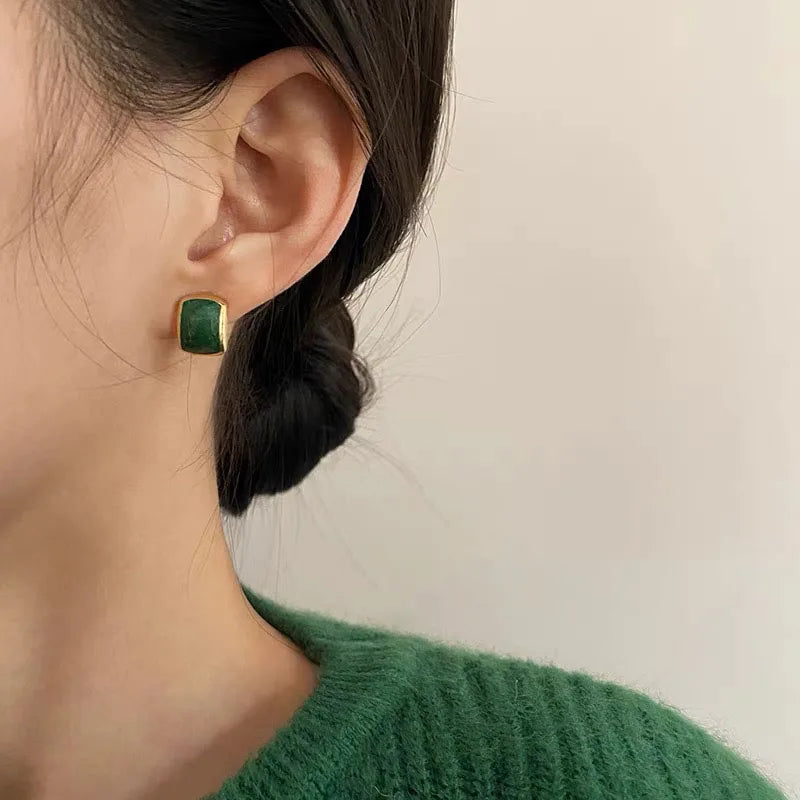 Dospita Trendy Stud Earrings for Women Girls Korean Elegant Light Luxury Red Green Oil Drip Dangle Earring Fashion Wedding Jewelry Gifts