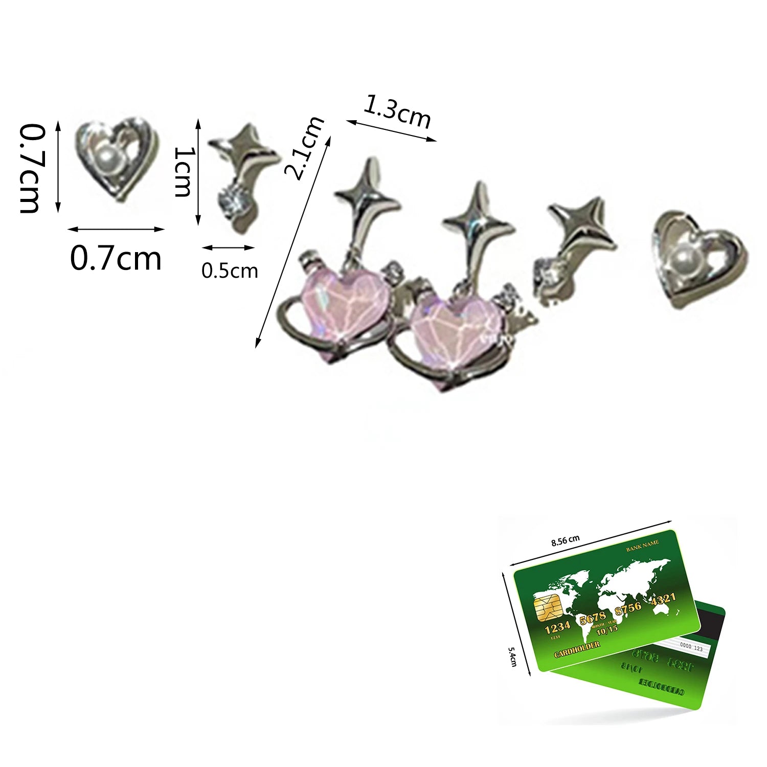 Dospita Trendy 3 Pairs/Set Pink Crystal  Heart Stud Earrings Pearl Star Silver Color Zircon Women Jewelry