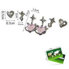 Dospita Trendy 3 Pairs/Set Pink Crystal  Heart Stud Earrings Pearl Star Silver Color Zircon Women Jewelry