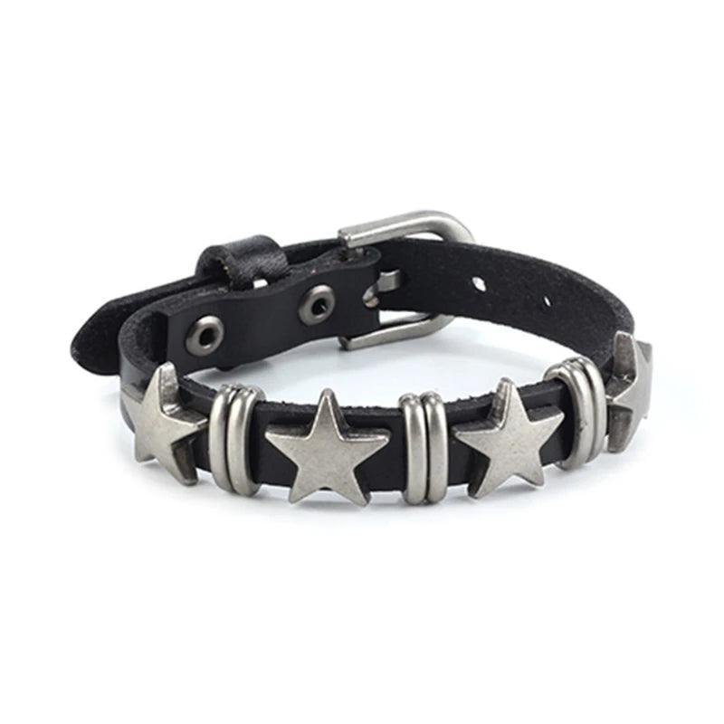 Dospita  -  Vintage Star Leather Watchband Bracelet for Women Sweet Cool Charm Fashion Adjustable Bracelet Halloween Jewelry Gift