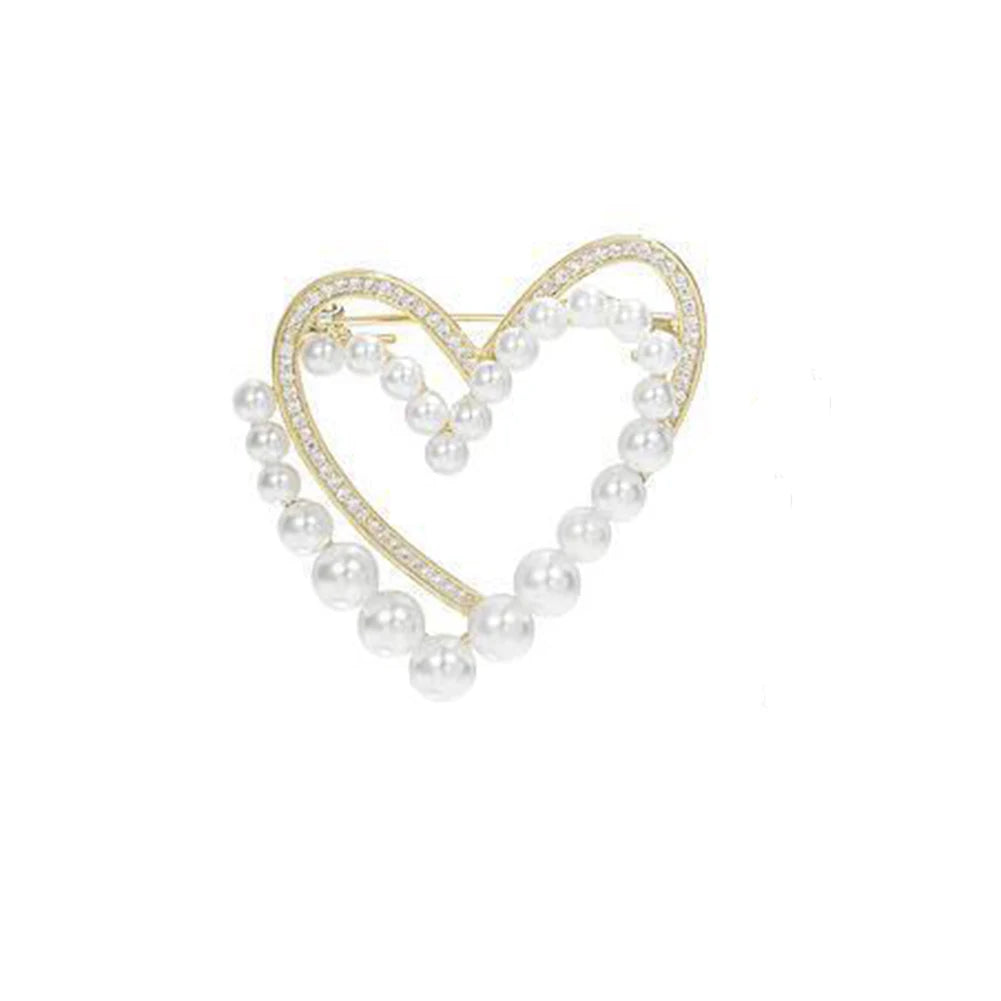 Dospita Fashion High-Quality Alloy Love Heart New Pearl Rhinestone Brooch Pin Women's Elegant Clothing Shawl Scarf Buckle Pins Jewelry