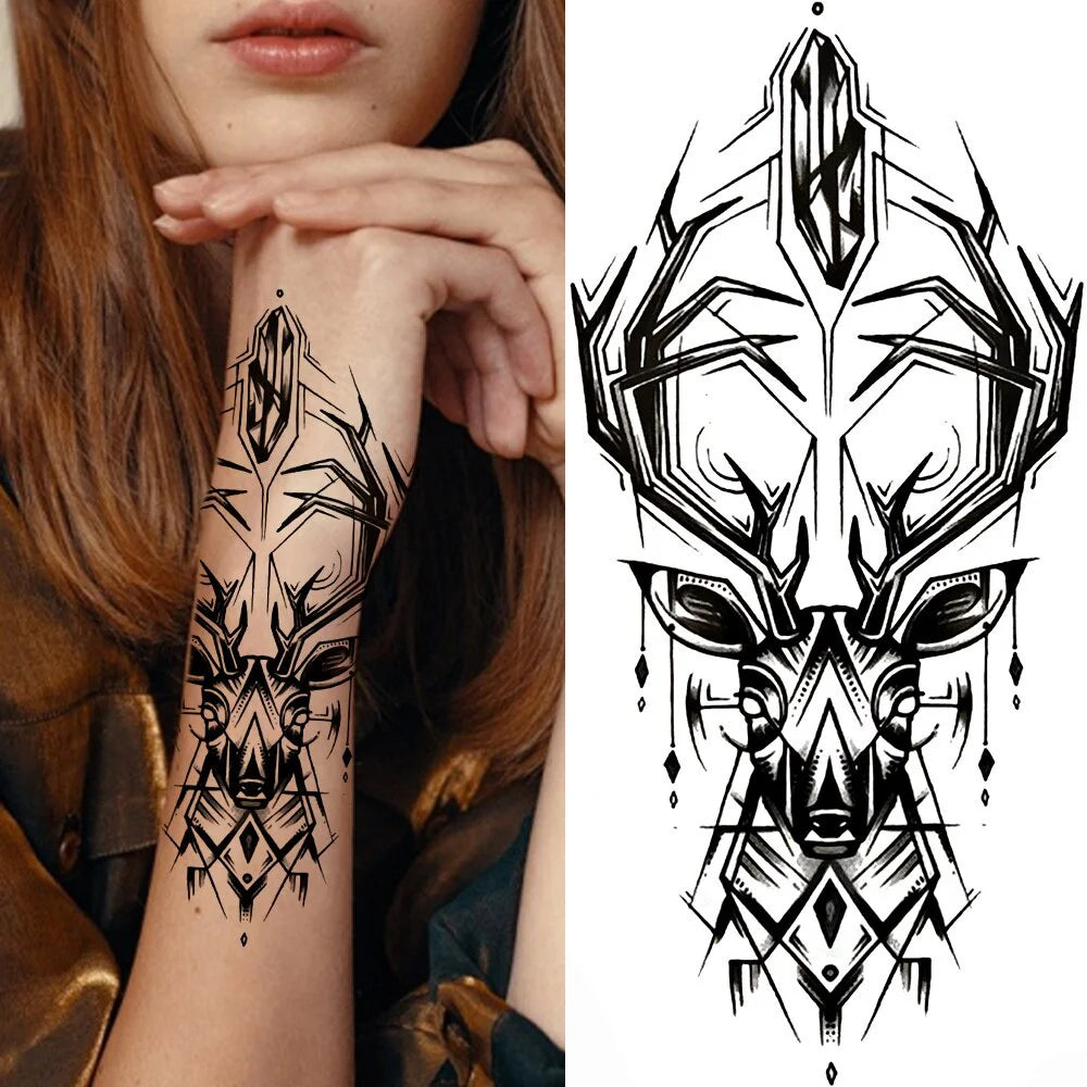 Dospita  -  1 Sheet Black Forest Tattoo Sticker for Men Woman Child Tiger Wolf Skull Flower Temporary Tattoo Skull King Animal Fake Tattoo