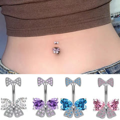 Dospita 1PC Women Stainless Steel Piercing Crystal Butterfly Heart Belly Navel Ring Fashion Dangle Personality Body Jewelry Accessories