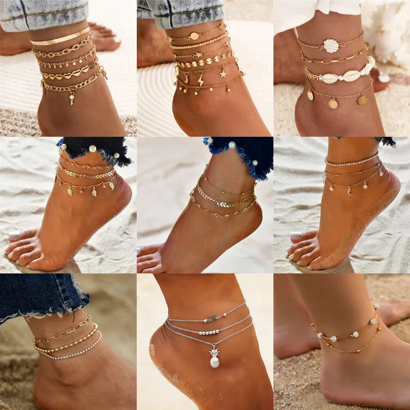 Dospita Fashion SeaShell Anklet For Women Gold Color Chain Summer Beach Barefoot Bracelet Anklets Bohemian Jewelry Accessories