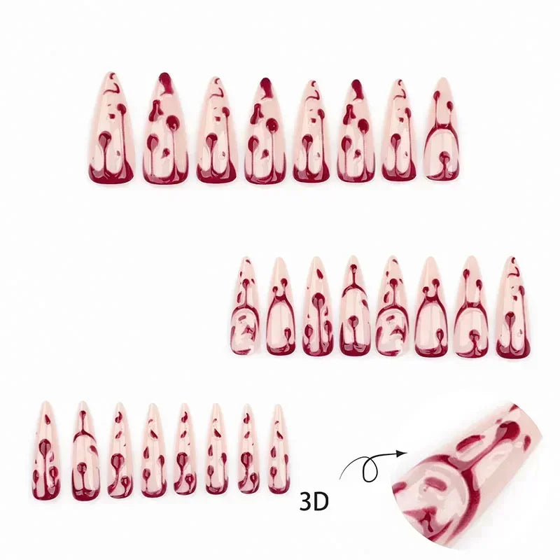 Dospita 24pcs Halloween Glossy Almond-Shaped Press-On Nails Set Long Red Blood Drop Design With 3D Fun Accents Fake Nail For Women&Girls