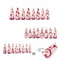 Dospita 24pcs Halloween Glossy Almond-Shaped Press-On Nails Set Long Red Blood Drop Design With 3D Fun Accents Fake Nail For Women&Girls