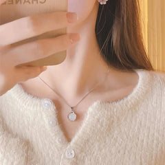 Dospita  -  Fashion Silver  Women Jewelry Clavicle Chain Plated White Round Moonstone PendantI Necklaces Daily Accessories