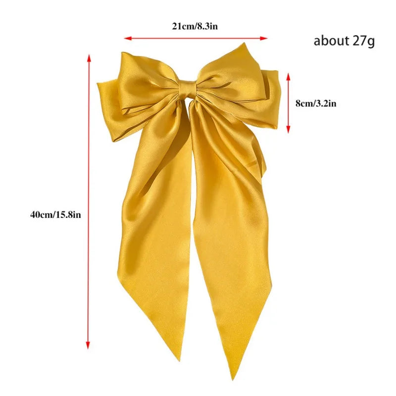 Dospita 11 Solid Color Satin Ribbon Big Bows Hairpin Spring Clips Hair Accessories for Women Girls Trendy Korean Summer Headwear