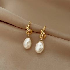 Dospita  -  New French Elegant Gold Color Bean Spliced Flat Pearl Earrings for Korean Fashion Jewelry Party Women's Sweet Accessories