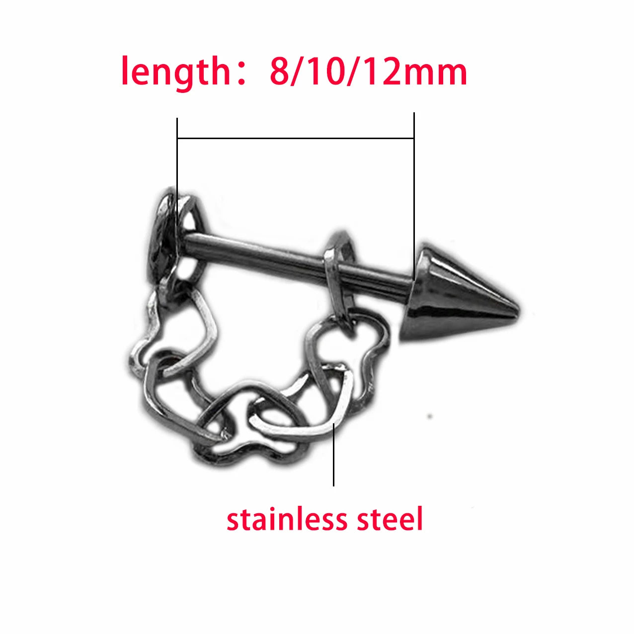 Dospita  -  1PC Heart Link Chain Labret Piercing Lip Stud Stainless Steel Fashion Punk Simple Detachable Cartilage Jewelry Daily Wear Gifts