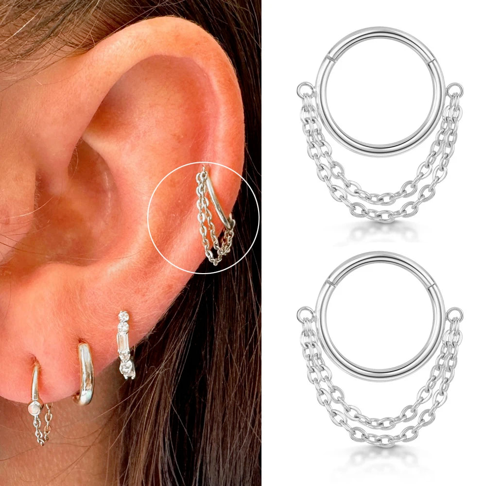 Dospita  -  1pc Stainless Steel Hoop Earrings with Chain Simple Septum Piercing Nose Rings Women Gold Color Tragus Rook Ear Piercing Jewelry