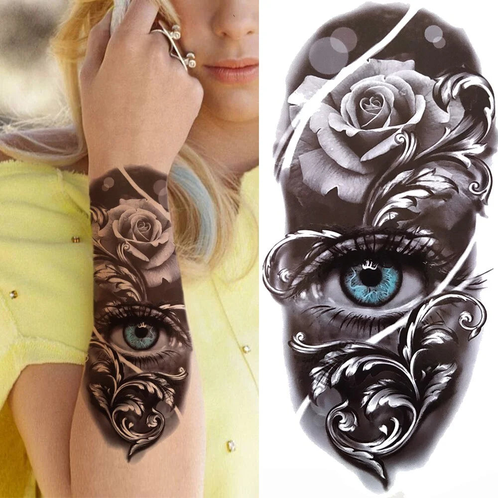 Dospita  -  1 Sheet Black Forest Tattoo Sticker for Men Woman Child Tiger Wolf Skull Flower Temporary Tattoo Skull King Animal Fake Tattoo