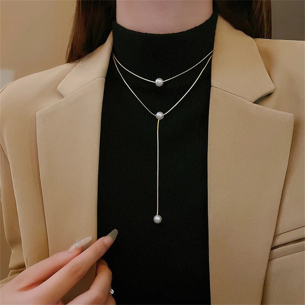 Dospita Pink Heart Rhinestone Pearl Choker Necklace For Women Girl Korea Fashion Aesthetic Grunge Y2K Pendant Clavicle Chain Jewelry