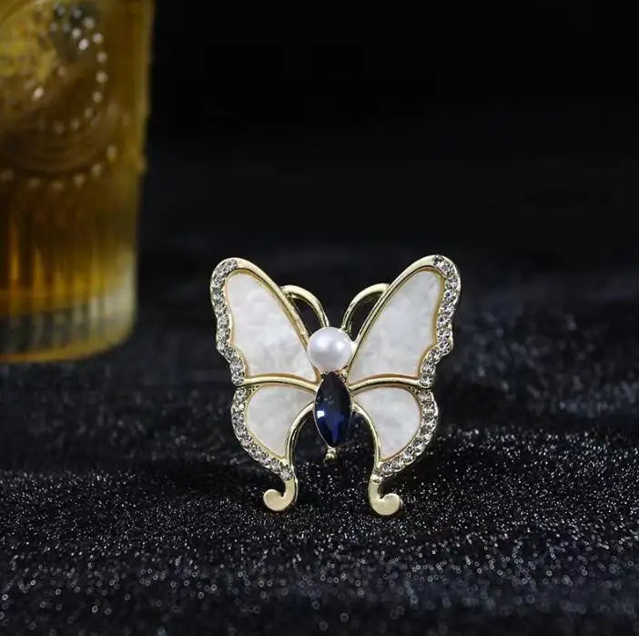 Dospita New Crystal  Fritillaria Pearl Butterfly Brooches For Women Cute Insect Party Decoration Sweater Coat Lapel Pins