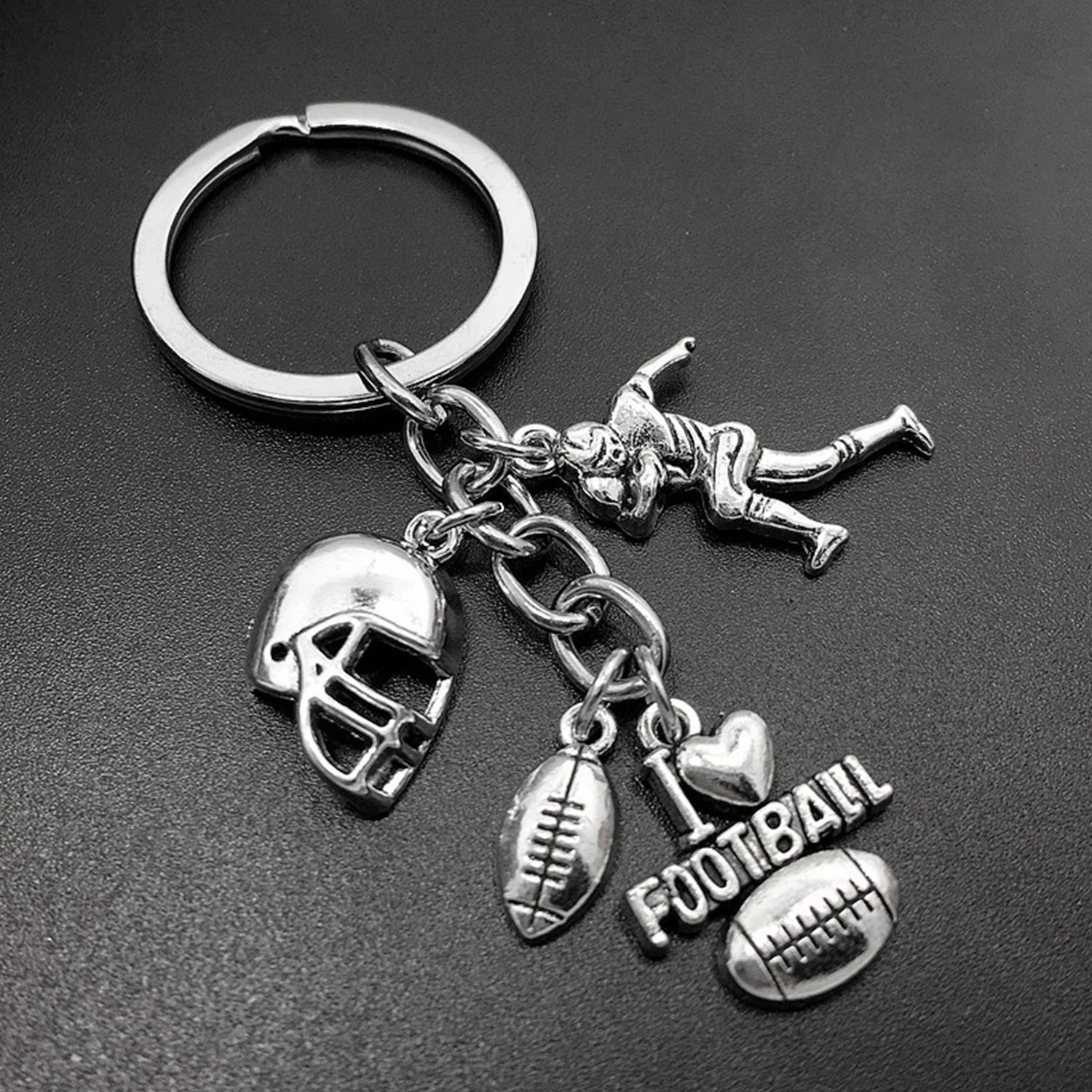 Dospita Fashion Keychain I Love Football Antique Series Pendant DIY Jewelry Rugby Player Helmet Pendant Key Chain Ring Holder For Gift