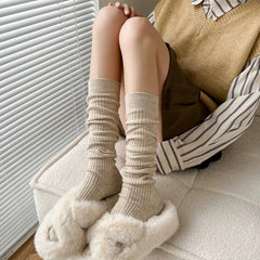 Dospita  -  Soft Wool Long Socks Women Autumn Winter Cashmere Solid Knitted Stocking Skinny Casual Knee High Fluffy Warm Thicken Girls Socks