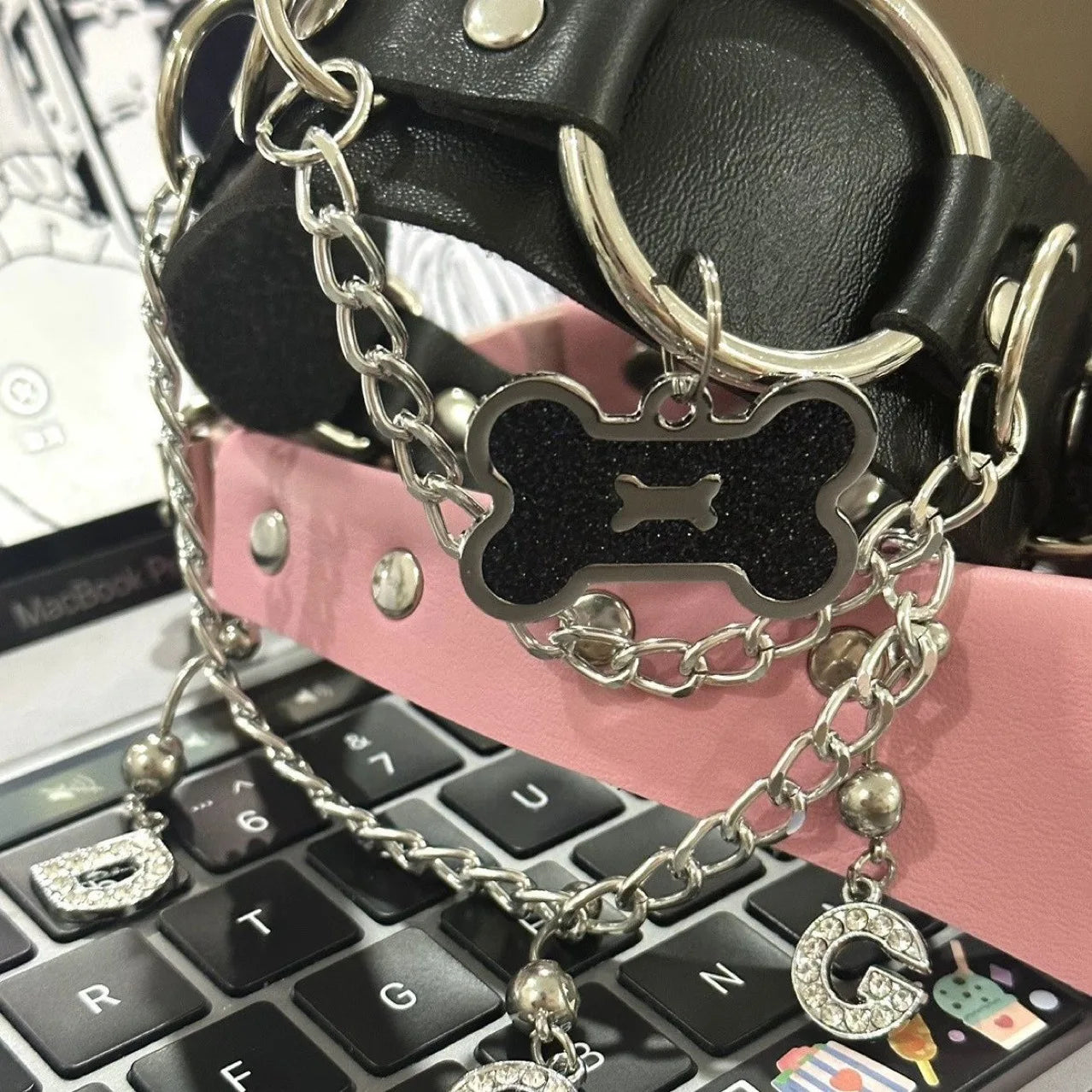 Dospita Harajuku Pink Accessories Leather Collar Choker Bone Pendant Necklace for Women Grunge Punk Goth Jewelry Korean Fashion