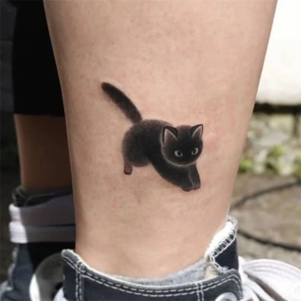 Dospita  -  Cute Black Cat Tattoo Stickers for Women Man Arm Art Temporary Tattoos Waterproof Fake Tattoo Cartoon Lasting Tattoo Stickers