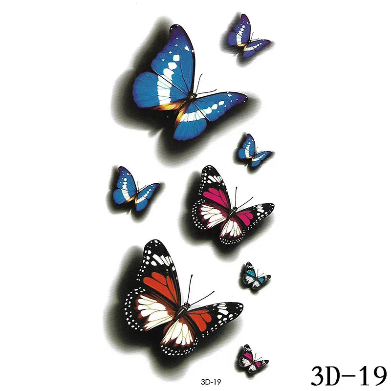 Dospita  -  Black Butterfly Temporary Tattoo Sticker Colorful Flower Body Legs Arm Art Realistic Fake Tattoo Festival Party Bikini Tattoos