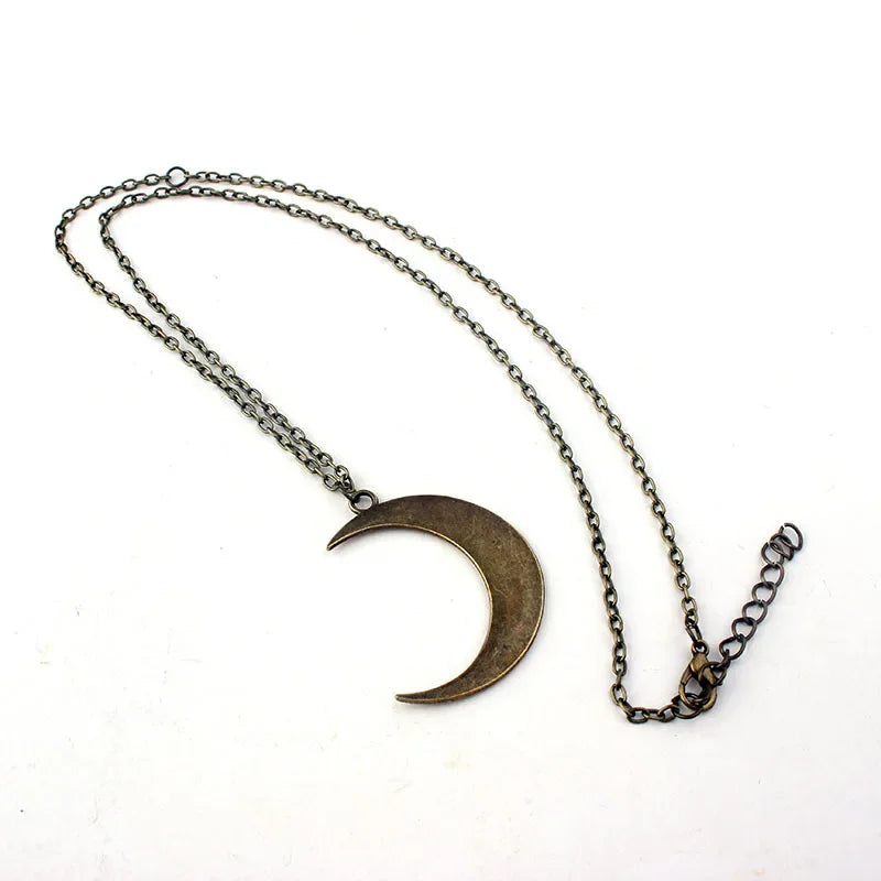 Dospita Large Crescent Moon Pendant Necklace Chain Vegan Lunar Witch Pagan Wicca Goth Gothic 90s Grunge New