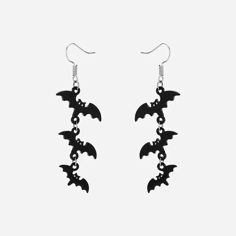 Dospita Halloween Black Bat Earrings Vampire Dangle Earrings Gothic Exaggerated Long Dangle Bat Earrings Scary Costumes Jewelry