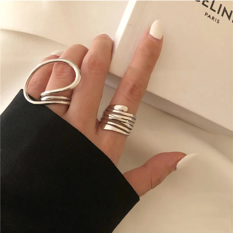 Dospita  -  2pcs/set Women Rings Exaggerated Lines Rings for Women Fashion Simple Distorted Geometric Party Statement Designer Jewelry