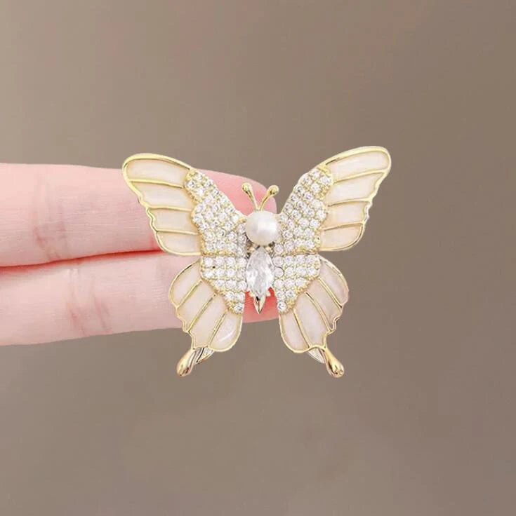 Dospita Exquisite Butterflys Enamel Brooch For Women Korean-Style Elegant Insect Crystal Pearl Pins Alloy Accessory Fashion Jewelry Gift