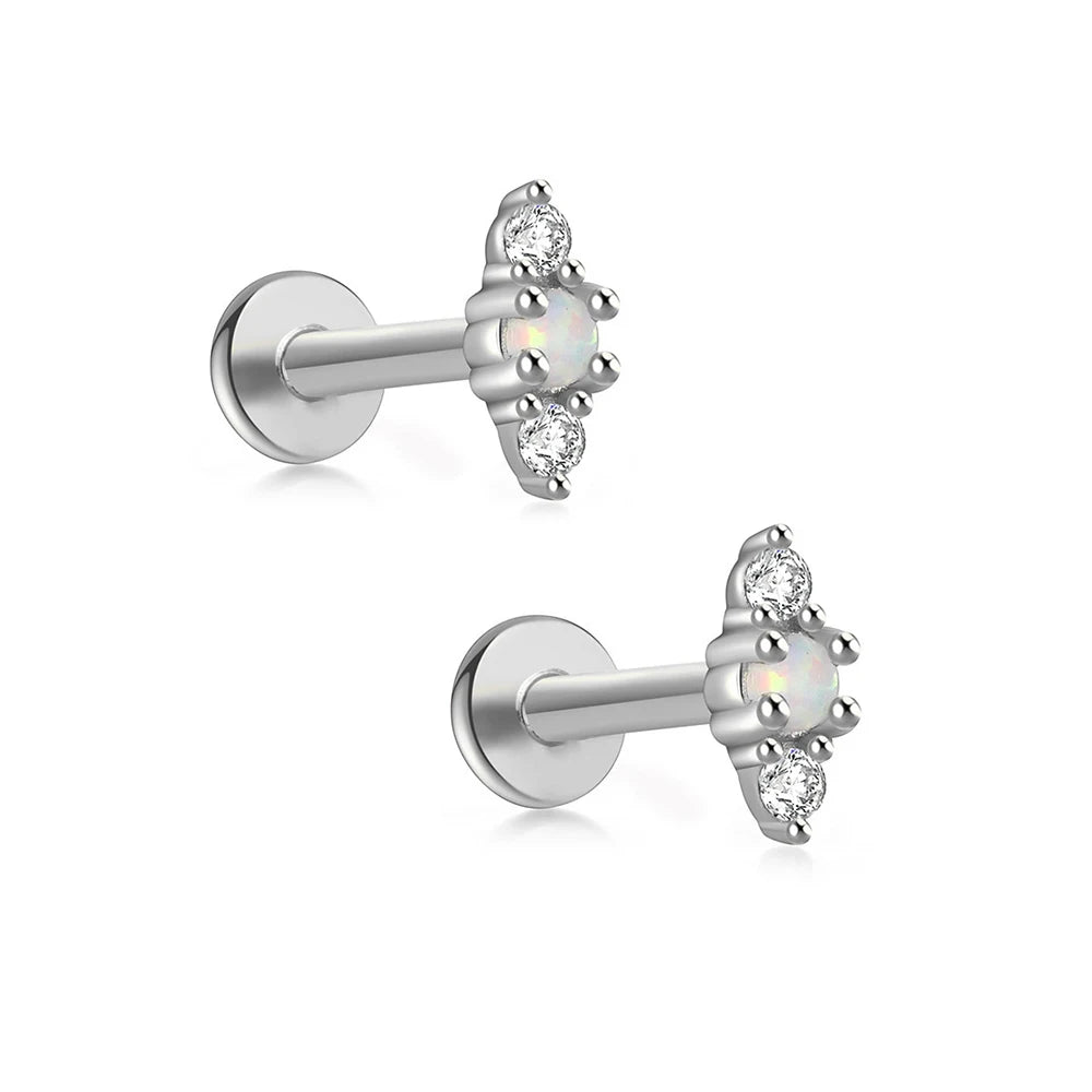 Dospita  -  2PCS Stainless Steel Opal Minimal Piercing Earring for Women Exquisite Small Crown Ear Studs Cartilage Earring Body Jewelry Gift