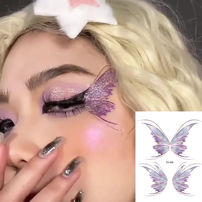 Dospita  -  Fairy Butterfly Wings Shiny Tattoo Sticker Waterproof Eyes Face Hand Body Art Fake Tattoos For Women Makeup Dance Music Festival