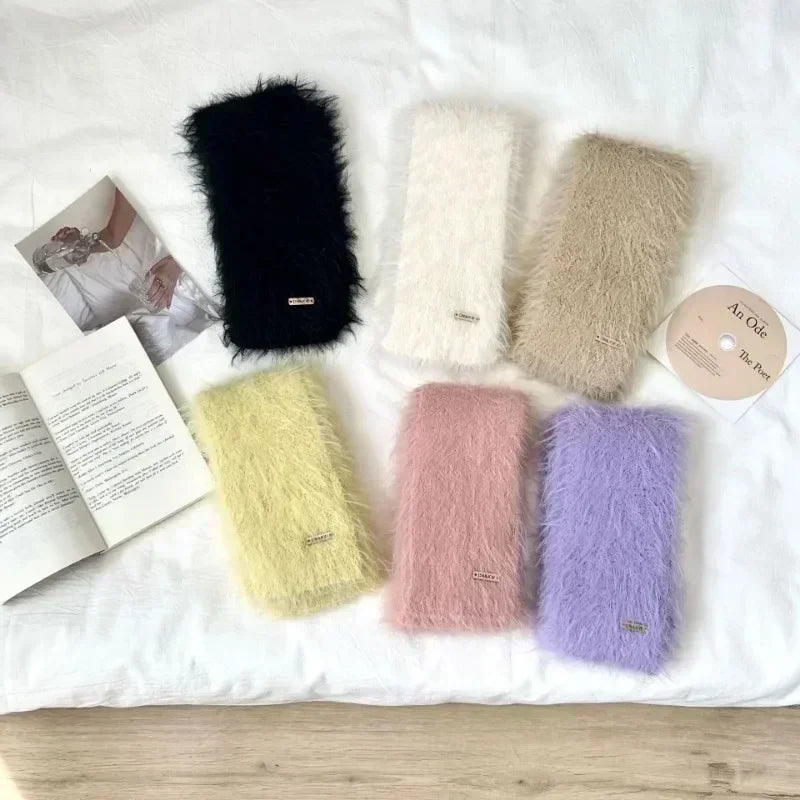 Dospita Korean Designer Runway Style Thin Scarf Fashionable Plush Long Strip Scarf Women's Imitation Mink Fur Y2K Girl Head Scarf Suit