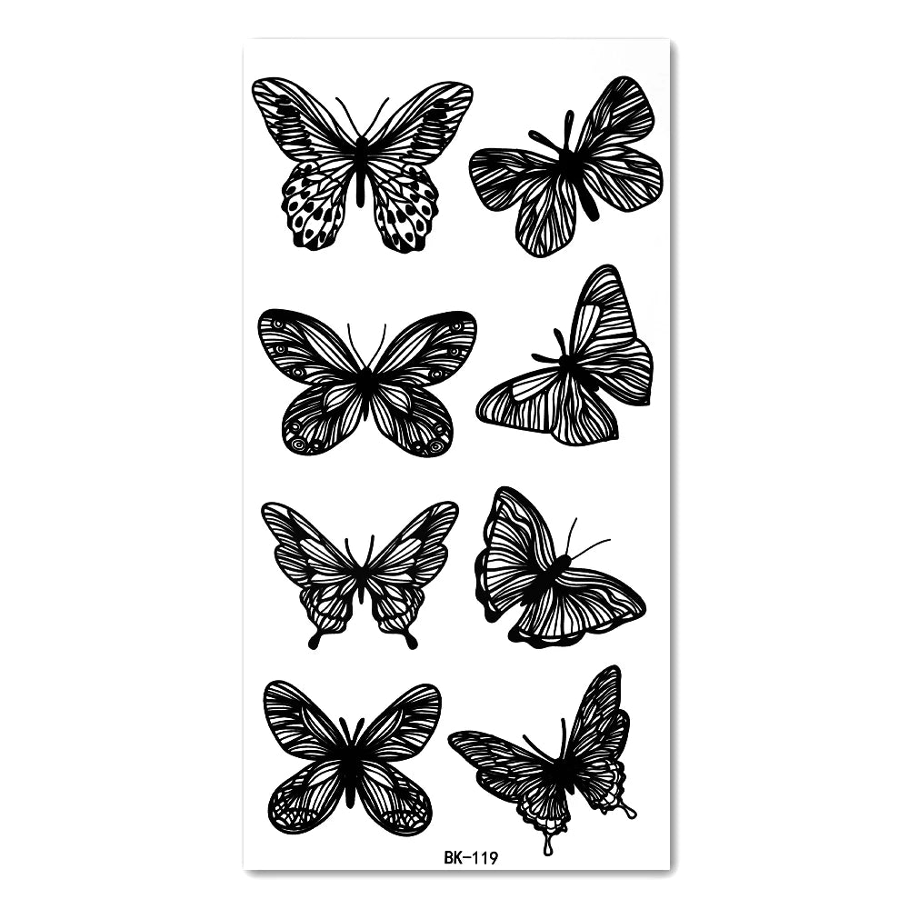 Dospita  -  Black Butterfly Temporary Tattoo Sticker Colorful Flower Body Legs Arm Art Realistic Fake Tattoo Festival Party Bikini Tattoos