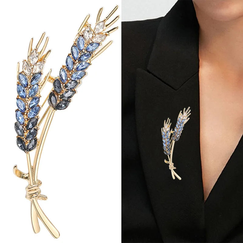 Dospita Women Brooches Korean Fashion 3 Colors Rhinestone Ear of Wheat Lapel Pins Luxury Jewelry Accessories For Clothing